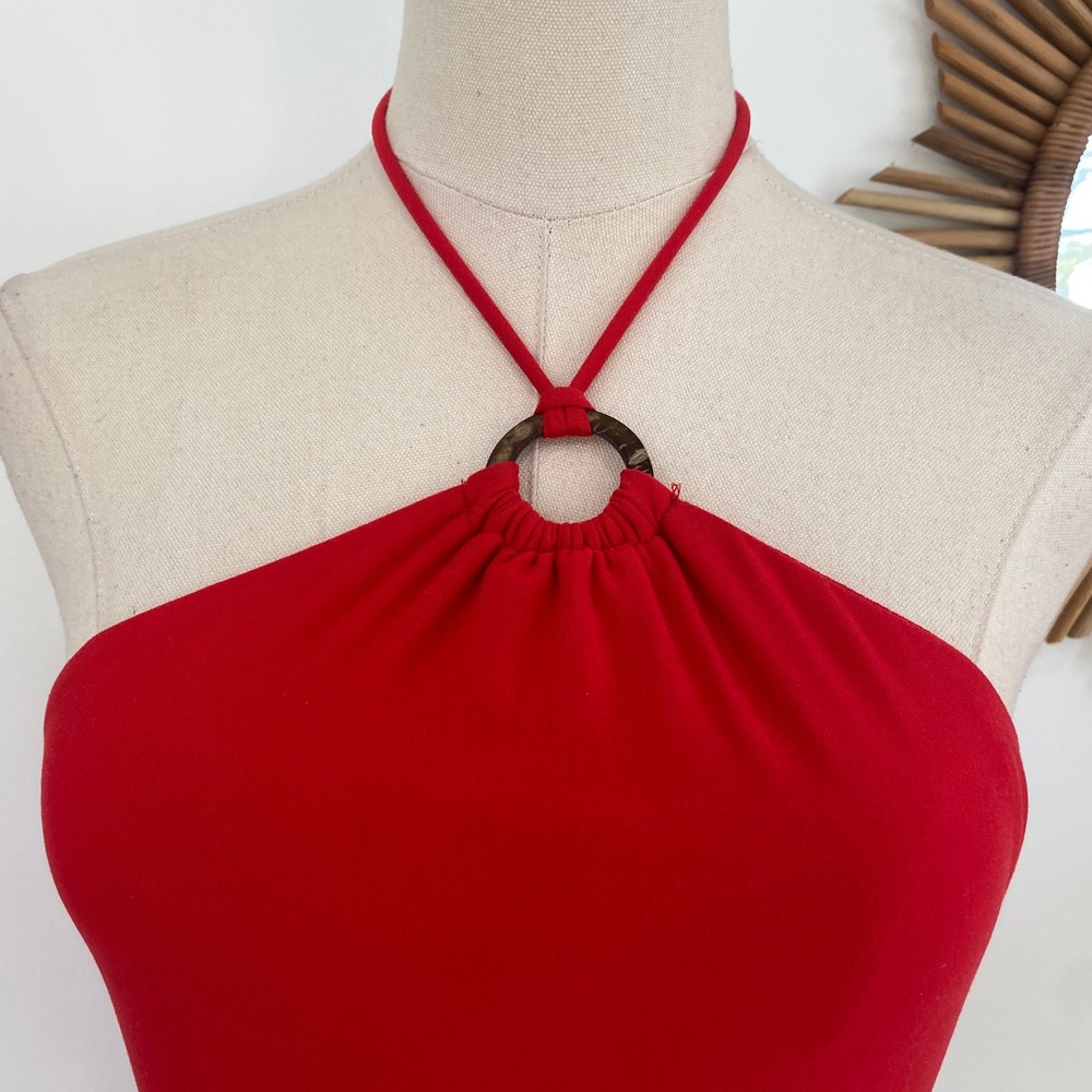 Lulus Suit Your Flair Red Orange O-Ring Halter Bodysuit Small Soft - Picture 6 of 12